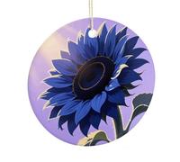 LZQPOEAS Dark Blue Sunflower Round Ceramic Pendant Hanging Festival Ornament, Personalized Double Sided Ceramic Home Decor, Lightweight Durable Hanging Ornament Gift for Home, Party, Women Men