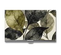 LZQPOEAS Dark Floral Leaf Business Card Holder, Personalized Metal Name Card Case, Portable Pocket Card Organizer with Buckle Closure, Professional Business Card Container for Office