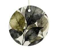 LZQPOEAS Dark Floral Leaf Round Ceramic Pendant Hanging Festival Ornament, Personalized Double Sided Ceramic Home Decor, Lightweight Durable Hanging Ornament Gift for Home, Party, Women Men