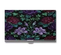 LZQPOEAS Dark Floral Pattern Business Card Holder Case for Men & Women Minimalist Design Ultra Thin Metal Credit Card Holder Professional Aluminum Alloy Flip Cover Slim Name Card Case