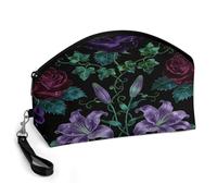 LZQPOEAS Dark Floral Pattern Makeup Bag Large Capacity Cosmetic Bag for Women Portable Toiletry Bags for Skincare Water-resistant Cosmetic Case PU Leather Travel Cosmetic Organizer