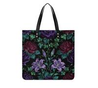 LZQPOEAS Dark Floral Pattern Tote Bag with Magnetic Buckle Reusable Grocery Bags Lightweight Cross Body Handbag for Daily Essentials