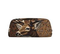 LZQPOEAS Deer on brown background Pencil Case Leather Pen Bag Travel Makeup Bag Zipper Organizer Bag for Women Men