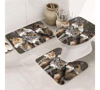 LZQPOEAS Different Colored Wolves Print Bathroom Rug Set 3 Piece Includes Non Slip Bath Mat, Contour Mat and Toilet Lid Cover Ultra Soft Microfiber Bathroom Floor Mats Set