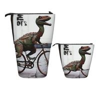 LZQPOEAS Dinosaur Bicycle Pencil Case Telescopic Pen Pouch Standing Pencil Bag Pop Up Pencil Holder With Zipper Travel Coin Pouch Purse Portable Makeup Bag for Office Holiday Gift