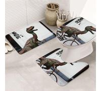 LZQPOEAS Dinosaur Bicycle Print Bathroom Rug Set 3 Piece Includes Non Slip Bath Mat, Contour Mat and Toilet Lid Cover Ultra Soft Microfiber Bathroom Floor Mats Set