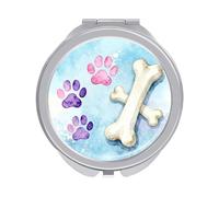 LZQPOEAS Dog Paw Prints Bones Compact Mirror, Double-Sided Folding Makeup Mirror, Durable Metal Travel Pocket Mirror for Purse, Portable Round Touch-Up Mirror for Table Gifts and Everyday Use