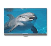 LZQPOEAS Dolphin with A Smile Business Card Holder Case for Men & Women Minimalist Design Ultra Thin Metal Credit Card Holder Professional Aluminum Alloy Flip Cover Slim Name Card Case