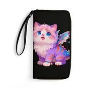 LZQPOEAS Dragon Cat Clutch Wallet, Small Exquisite PU Leather Long Purse Gift for Friends, Zipper Coin Pocket with Patterns, Wristlet Bag for Daily Use
