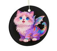 LZQPOEAS Dragon Cat Round Ceramic Pendant Hanging Festival Ornament, Personalized Double Sided Ceramic Home Decor, Lightweight Durable Hanging Ornament Gift for Home, Party, Women Men