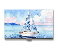 LZQPOEAS Dream of The Sea Business Card Holder, Personalized Metal Name Card Case, Portable Pocket Card Organizer with Buckle Closure, Professional Business Card Container for Office