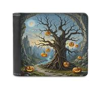 LZQPOEAS Dried Tree Pumpkin Lantern Bifold Wallet for Women Men Slim Wallet Small Billfold Minimalist Front Pocket Thin PU Leather Card Holder