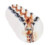 LZQPOEAS Drink Coasters with Holder Leather Coasters Set of 4 Stylish Watercolor Giraffe Round Coaster for Drinks Tabletop Protection Cup Mat Pad for Home and Kitchen Coaster Set for Home Decor 4 Inch