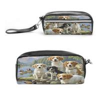 LZQPOEAS Duck Hunting Dog Pen Case Cosmetic Makeup Bag PU Leather Cosmetic Pencil Bags Small Soft Makeup Pouch with Zipper Waterproof Makeup Brush Holder for Women Men Office