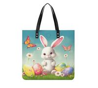 LZQPOEAS Easter Bunny with Eggs Tote Bag with Magnetic Buckle Reusable Grocery Bags Lightweight Cross Body Handbag for Daily Essentials