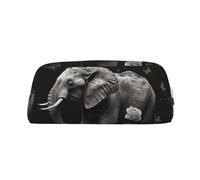 LZQPOEAS Elephant and Butterfly Pencil Case Leather Pen Bag Travel Makeup Bag Zipper Organizer Bag for Women Men
