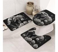 LZQPOEAS Elephant and Butterfly Print Bathroom Rug Set 3 Piece Includes Non Slip Bath Mat, Contour Mat and Toilet Lid Cover Ultra Soft Microfiber Bathroom Floor Mats Set
