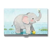 LZQPOEAS Elephant Business Card Holder, Personalized Metal Name Card Case, Portable Pocket Card Organizer with Buckle Closure, Professional Business Card Container for Office