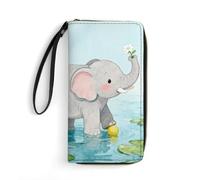 LZQPOEAS Elephant Clutch Wallet, Small Exquisite PU Leather Long Purse Gift for Friends, Zipper Coin Pocket with Patterns, Wristlet Bag for Daily Use