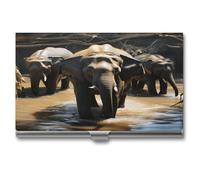 LZQPOEAS Elephant Drinking Water Business Card Holder Professional Name Cards Holders Metal Slim Portable Cards Case Aluminum Alloy Business Card Organizer for Women Men