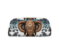 LZQPOEAS Elephant Pattern Pencil Case Leather Pen Bag Travel Makeup Bag Zipper Organizer Bag for Women Men