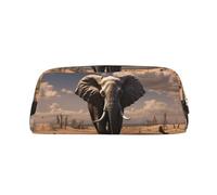 LZQPOEAS elephant Pencil Case Leather Pen Bag Travel Makeup Bag Zipper Organizer Bag for Women Men