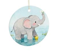 LZQPOEAS Elephant Round Ceramic Pendant Hanging Festival Ornament, Personalized Double Sided Ceramic Home Decor, Lightweight Durable Hanging Ornament Gift for Home, Party, Women Men