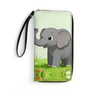 LZQPOEAS Elephant With Gray Clutch Wallet, Small Exquisite PU Leather Long Purse Gift for Friends, Zipper Coin Pocket with Patterns, Wristlet Bag for Daily Use