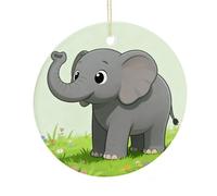 LZQPOEAS Elephant With Gray Round Ceramic Pendant Hanging Festival Ornament, Personalized Double Sided Ceramic Home Decor, Lightweight Durable Hanging Ornament Gift for Home, Party, Women Men