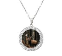 LZQPOEAS Elk in The Grove Necklace Round Coin Pendant Necklaces Charm Round Pendant Initial Necklaces Fashion Jewelry Silver-style