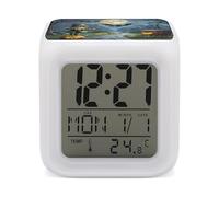 LZQPOEAS Elves and Bats Alarm Clock Desk Clock with 7 Color Changing Night Light Digital Clocks with Temperature Display Sleep Training and Sound Machine for Heavy Sleeper