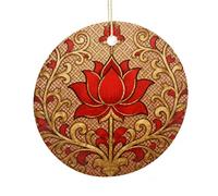 LZQPOEAS Ethnic Floral Round Ceramic Pendant Hanging Festival Ornament, Personalized Double Sided Ceramic Home Decor, Lightweight Durable Hanging Ornament Gift for Home, Party, Women Men