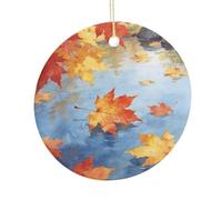 LZQPOEAS Fall Maple Leaves Round Ceramic Pendant Hanging Festival Ornament, Personalized Double Sided Ceramic Home Decor, Lightweight Durable Hanging Ornament Gift for Home, Party, Women Men