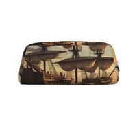 LZQPOEAS Fantasy pirate ship Pencil Case Leather Pen Bag Travel Makeup Bag Zipper Organizer Bag for Women Men
