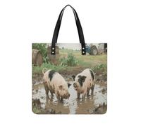 LZQPOEAS Farm Animal Pig Tote Bag with Magnetic Buckle Reusable Grocery Bags Lightweight Cross Body Handbag for Daily Essentials