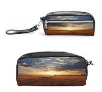 LZQPOEAS Field Sunrise Pen Case Cosmetic Makeup Bag PU Leather Cosmetic Pencil Bags Small Soft Makeup Pouch with Zipper Waterproof Makeup Brush Holder for Women Men Office