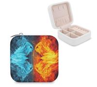 LZQPOEAS Fire Vs Ice Art Jewelry Box Portable Mini Travel Case Display Storage Holder Boxes PU Leather Small Jewelry Organizer for Women for Stud Earrings Rings Necklaces Bracelets