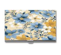 LZQPOEAS Floral Pattern Print Business Card Holder Professional Name Cards Holders Metal Slim Portable Cards Case Aluminum Alloy Business Card Organizer for Women Men