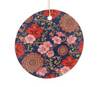 LZQPOEAS Floral Print Round Ceramic Pendant Hanging Festival Ornament, Personalized Double Sided Ceramic Home Decor, Lightweight Durable Hanging Ornament Gift for Home, Party, Women Men