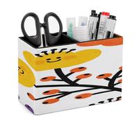 LZQPOEAS Flower Branch Pattern Cute Leather Pen Holder for Desk Double Compartments Brush Minimalist PU Leather Pencil Holder Locker Organizer for Work Locker Accessories Pencil Cup for Desk