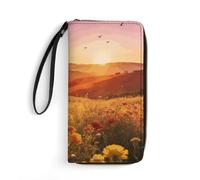 LZQPOEAS Flower Field Flying Song Clutch Wallet, Small Exquisite PU Leather Long Purse Gift for Friends, Zipper Coin Pocket with Patterns, Wristlet Bag for Daily Use