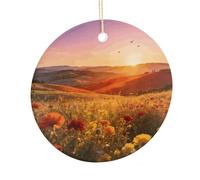 LZQPOEAS Flower Field Flying Song Round Ceramic Pendant Hanging Festival Ornament, Personalized Double Sided Ceramic Home Decor, Lightweight Durable Hanging Ornament Gift for Home, Party, Women Men