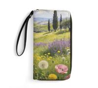LZQPOEAS Flower Fields And Clear Mountains Clutch Wallet, Small Exquisite PU Leather Long Purse Gift for Friends, Zipper Coin Pocket with Patterns, Wristlet Bag for Daily Use