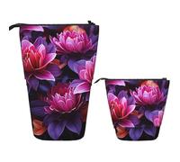 LZQPOEAS Flower Leaves Purple red flower Pencil Case Telescopic Pen Pouch Standing Pencil Bag Pop Up Pencil Holder With Zipper Travel Coin Pouch Purse Portable Makeup Bag for Office Holiday Gift
