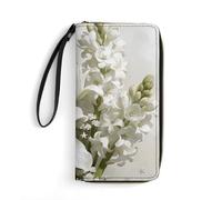 LZQPOEAS Flower Set -white Clutch Wallet, Small Exquisite PU Leather Long Purse Gift for Friends, Zipper Coin Pocket with Patterns, Wristlet Bag for Daily Use