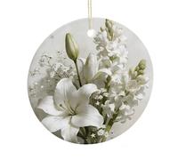 LZQPOEAS Flower Set -white Round Ceramic Pendant Hanging Festival Ornament, Personalized Double Sided Ceramic Home Decor, Lightweight Durable Hanging Ornament Gift for Home, Party, Women Men
