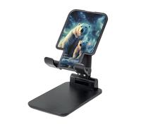 LZQPOEAS Folding Cell Phone Stand for Desk - Height Adjustable Cell Phone Holder Portable Cellphone Cradle for Office Polar Bears Northern Lights Phone Stand Desktop Tablet Stand/ipad Stand, Black