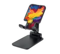 LZQPOEAS Folding Cell Phone Stand for Desk - Height Adjustable Cell Phone Holder Portable Cellphone Cradle for Office Colorful Paint Splatter Art Phone Stand Desktop Tablet Stand/ipad Stand, Black