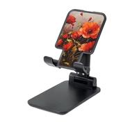LZQPOEAS Folding Cell Phone Stand for Desk - Height Adjustable Cell Phone Holder Portable Cellphone Cradle for Office Oil Painting red Flower Phone Stand Desktop Tablet Stand/ipad Stand, Black