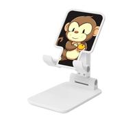 LZQPOEAS Folding Cell Phone Stand for Desk - Height Adjustable Cell Phone Holder Portable Cellphone Cradle for Office Cartoon Monkey Holding Fruit Phone Stand Desktop Tablet Stand/ipad Stand, White
